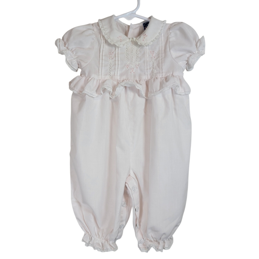 Vintage 90s Bebe 3-6 Month One Piece Romper Embroidered Lace Details Photoshoot